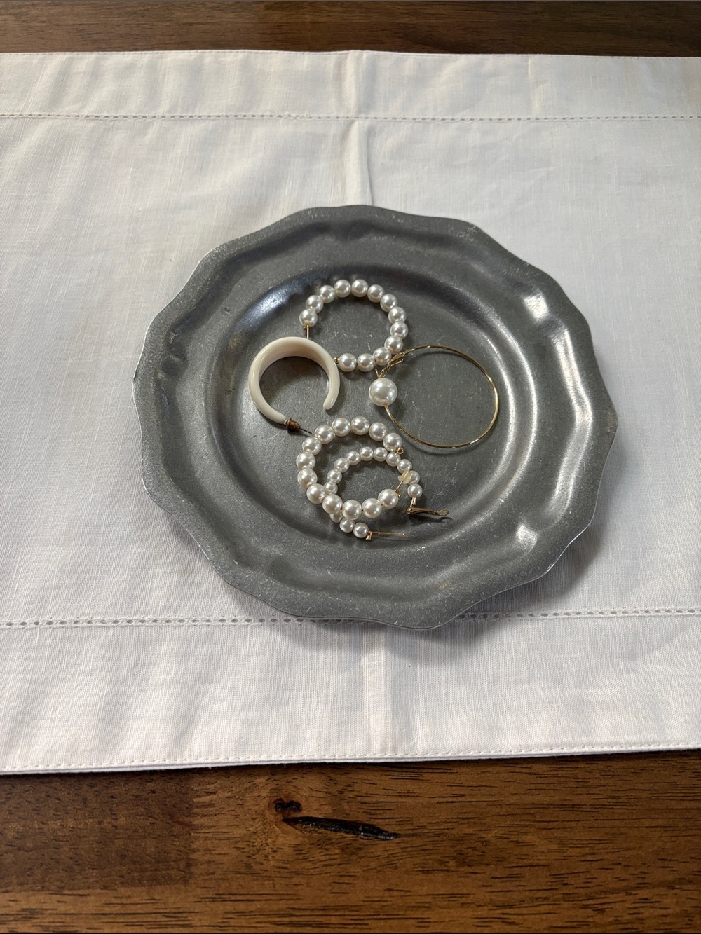Vintage Pewter Plate Tray French Country Cottagecore Trinkets